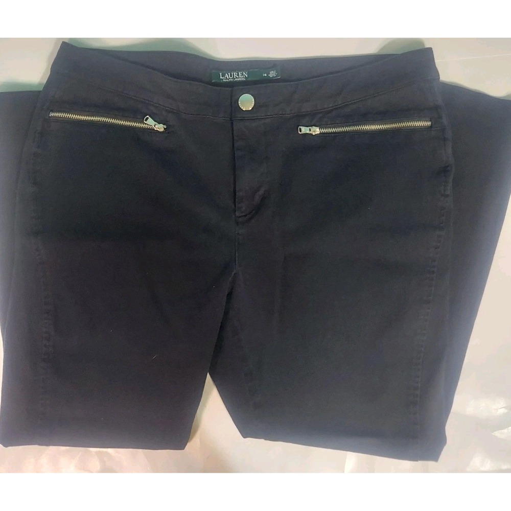 Lauren Ralph Lauren Womens Ankle Pants Sz 14 Black Straight Leg Preppy Grunge